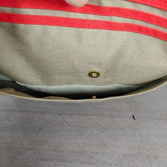 Vintage Large SuperSac Shopper Tote Bag With Stripes Khaki & Red Canvas NEW - Picture 7 of 9